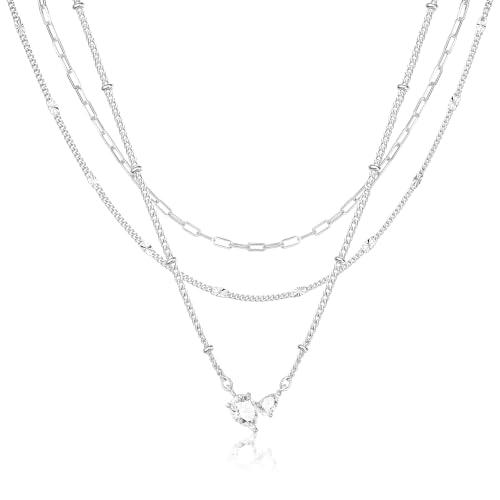 3PCS Gold Silver Layered Necklaces for Women Trendy - color: Silver&Water