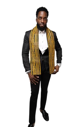 Dupsie's Kente African Print Stole – Made in Africa Black History Month Sash for Church, Choir, School & Cultural Events - color: Black and Gold