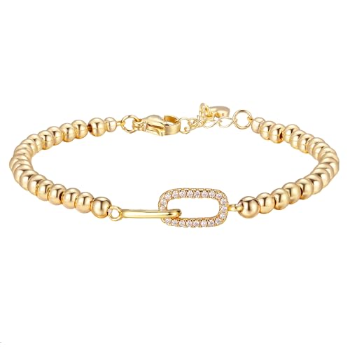 GINAZAL Gold Bead Bracelet for Women, Hypoallergenic Fade-Resistant | Brass | 14K Gold |Cubic Zirconia - color: Link