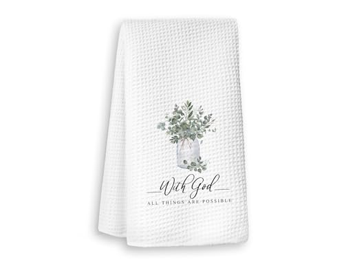 Christian Gifts for Women,Hymn Tea Towels Decorative for Kitchen Bathroom Home, Sage Green Religious Hand Towel with Scripture, Great for Easter Holiday Church Faith Gifts 16×24 - color: White