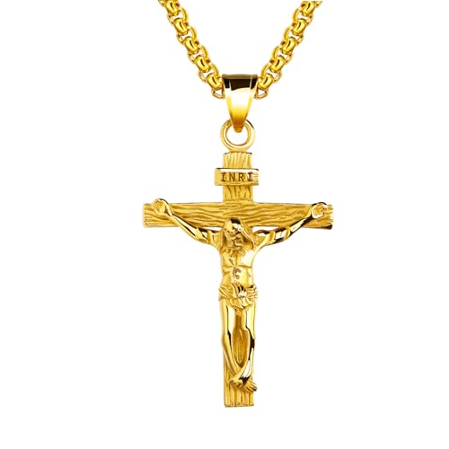Cross Charm for Car Rearview Mirror Pendant Men Crucifix Necklace Car Hanging Accessories Ornament Decorations Interior for Truck Mirror Auto Jesus Cross for Christians (Gold) - color: 810-Gold
