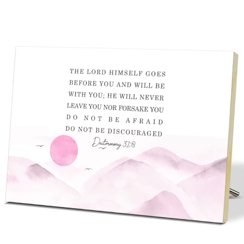 Deuteronomy 31:8 Christian Desk Decor, Watercolor Wood Sign Bible Verses Wall Decor, Religious Gifts Inspirational Gifts For Women Men Prayer, Christian Decor For Home Office Living Room - style: Classic