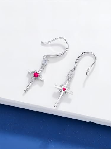 Seiyang Cross Birthstone Earring 925 Sterling Silver Cross Dangle Drop Earrings with 12 Months Birthstone Birthday Jewelry Gifts for Women Mom Her - color: 07-July, size: Style A