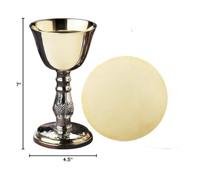 Church Gold Plated Brass Chalice & Paten, 5 Ounce, 2 Tone Antique Silver - color: 2-Tone Antique Silver