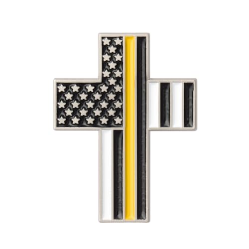 Great 1 American Flag Christian Cross Lapel Pin - color: Thin Yellow-Gold Line