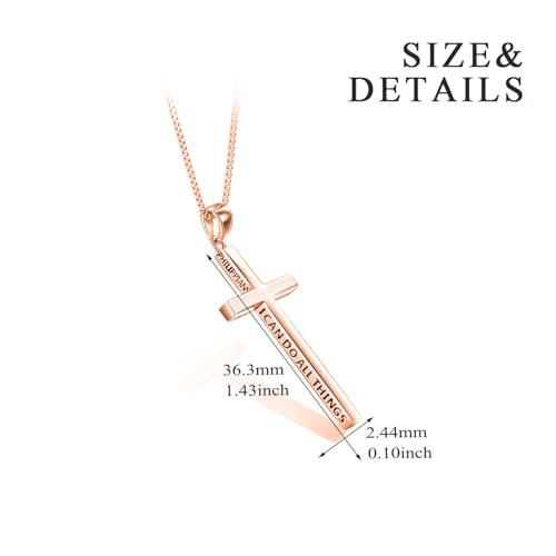 POPLYKE Cross Necklace 925 Sterling Silver Philippians 4:13 I Can Do All The Things Inspirational Necklace Gifts for Women Men 20+2'' - color: Rose Gold