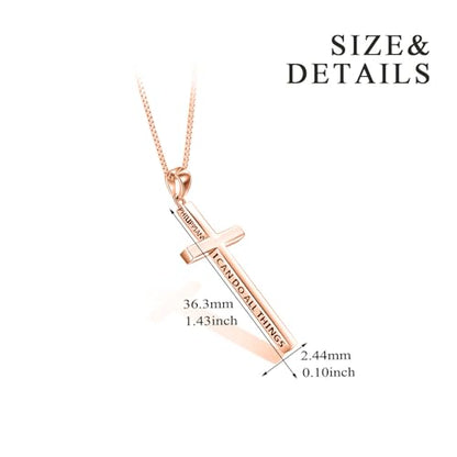 POPLYKE Cross Necklace 925 Sterling Silver Philippians 4:13 I Can Do All The Things Inspirational Necklace Gifts for Women Men 20+2'' - color: Rose Gold
