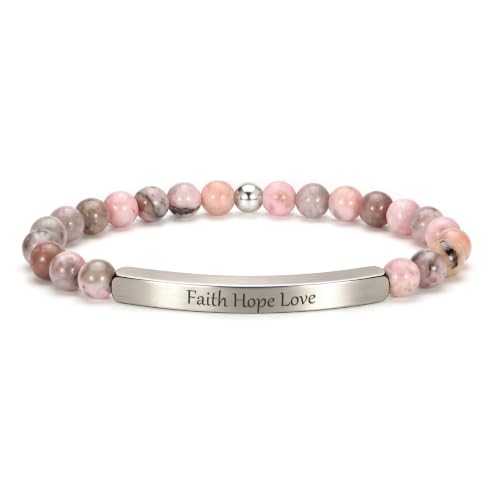 Inspirational Bracelets for Women,18K Gold Plated Christian Bible Verse Faith Jewelry, Religious Jesus Prayer Gift for Mom, Sister, Friend - color: FAITH HOPE LOVE-Pink Zebra Jasper-Silver