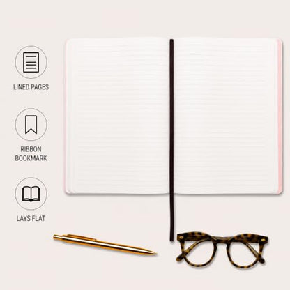 WORLD TRAVELER Large Lined Journal Notebook 256 Ruled White & Ivory Pages - color: Ombre Pink & Gold