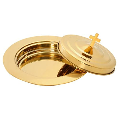 1Pcs Stainless Steel Communion Bread Plate for Church with Lid,Gold - color: Gold