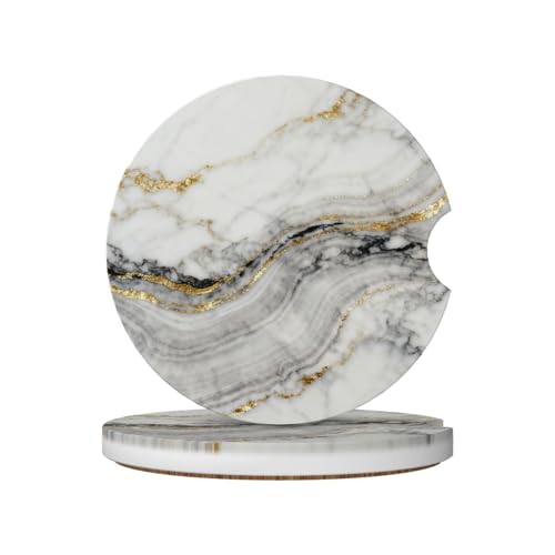 Marble 2 Pack Car Cup Holder Coasters Ceramic Drink Coasters - color: White