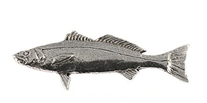 White Seabass Fish Pin, Pewter, Lapel, Hat, Pins, Brooch, Brooches, Jewelry, Gift, Handmade in the USA, 200 Fish Designs Available. S013Z - color: Antique Pewter