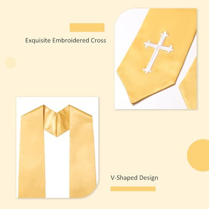 Clergy Stole & Choir Stole with Embroidered 60/72" - color: Gold, size: 72 inch