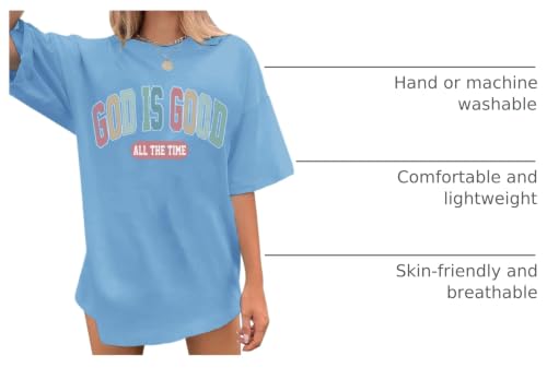 Christian Shirts for Women Oversized God is Good Shirt Religious Jesus Faith Inspirational Tshirt Bible Verse Tee Top - color: Light Blue, size: X-Large