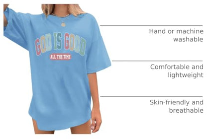 Christian Shirts for Women Oversized God is Good Shirt Religious Jesus Faith Inspirational Tshirt Bible Verse Tee Top - color: Light Blue, size: X-Large