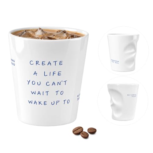 Ceramic Coffee Mug with Inspirational Quote, Large 16 oz Stoneware Coffee Cup, Minimalist Aesthetic Mug for Coffee, Tea, Matcha, Latte & Cappuccino, Gift for Women & Men - style: Create A Life