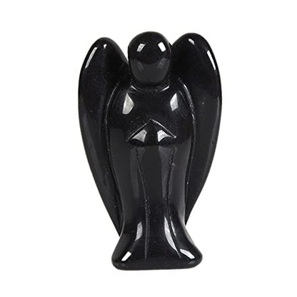 Justinstones Carved Black Obsidian Gemstone Peace Angel Pocket Guardian Angel Healing Statue 2 inch - color: Black Obsidian