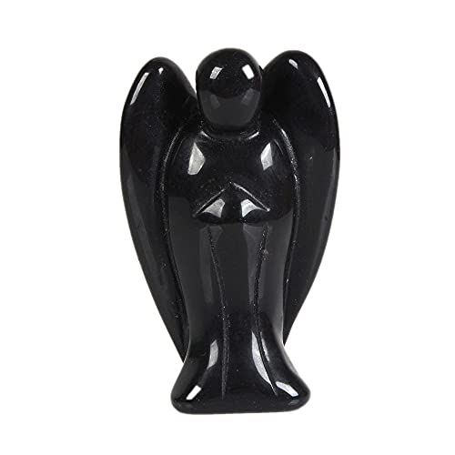 Justinstones Carved Black Obsidian Gemstone Peace Angel Pocket Guardian Angel Healing Statue 2 inch - color: Black Obsidian