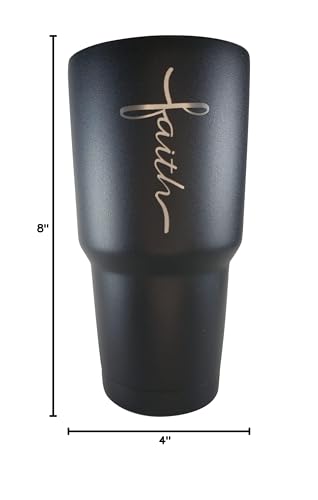 Faith Cross 30oz Patriotic Tumbler - American Flag Tumbler Travel Mug - Patriotic Coffee Travel Mug - Double Insulated 30oz Tumbler - Engraved in the USA - (Faith Cross)