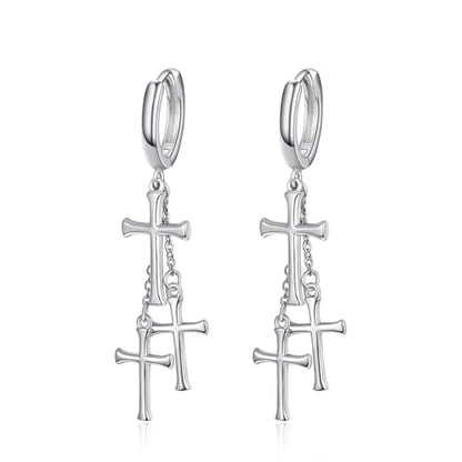 Cross Earrings 925 Sterling Silver Cross Dangle Earrings Christianity Jewelry Gift for Men Women - style: 3 Cross-Silver