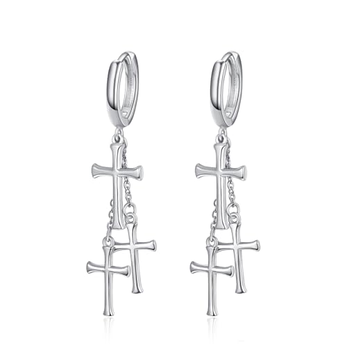 Cross Earrings 925 Sterling Silver Cross Dangle Earrings Christianity Jewelry Gift for Men Women - style: 3 Cross-Silver