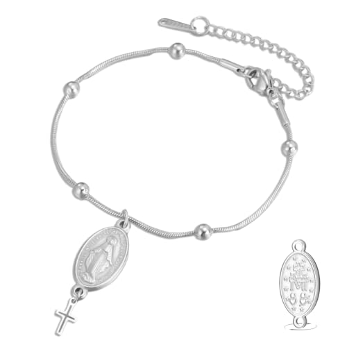 VASSAGO Virgin Mary Bracelet for Women Men Double-Sided Virgen de Guadalupe Rosary Bracelet Medal Handmade Braided Rope Catholic Christian Religious Jewelry Gift - color: Silver 10