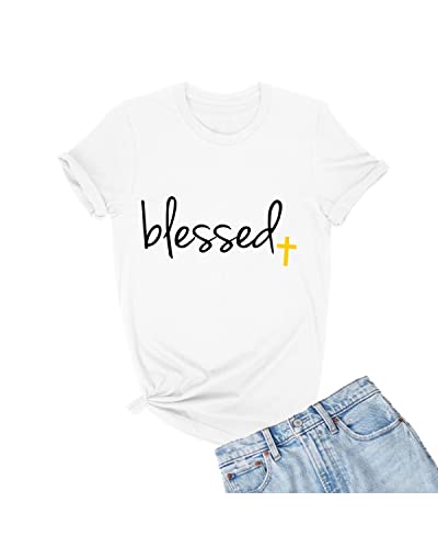 Go All Out Adult Blessed Cross Jesus Christian Gift T-Shirt - color: White, size: 5X-Large