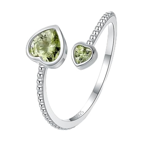 Step Forward 925 Sterling Silver Birthstone Rings for Women - Adjustable Open Heart Ring Constellation Month Band for Her Birthday Gifts Jewelry - color: August