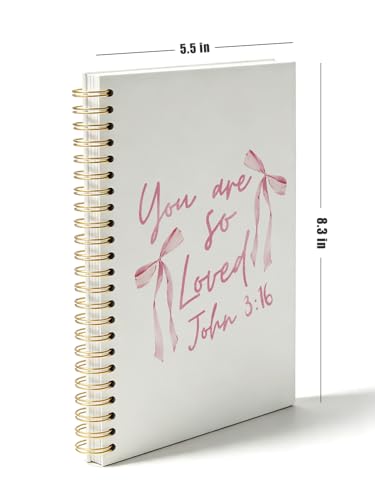 Pink Ribbon Bow Christian Notebook Journal, Christian Gifts for Women, You Are So Loved Bible Verse Notebooks for Work, Religious Scripture Hardcover Spiral Notebook Journal 5.5x8.3 - color: JOHN 3:16