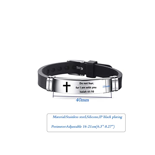 NanMuc With God All Things are Possible Religious Cross Bracelet Adjustable Engraved Silicone Bracelets Inspiring Gift - style: Black-with God All Things are Possible