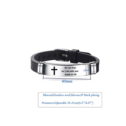 NanMuc With God All Things are Possible Religious Cross Bracelet Adjustable Engraved Silicone Bracelets Inspiring Gift - style: Black-I Can Do All Things
