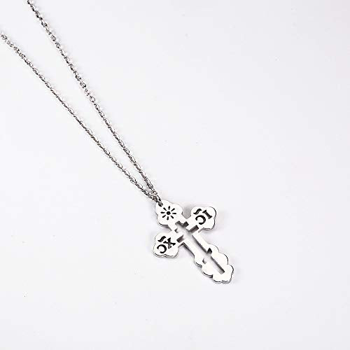 Orthodox Cross Necklace Ilya Necklace Merch Jewelry for Women, Silver, Rose Gold and Gold, Adjustable Chain 18 to 20 Inches - color: Silvery