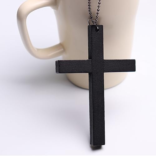 FORUBUS Wooden Cross Pendant Necklace - Wood Beads Cross Religion Necklace for Women Men Believer Prayer Baptism Jewelry - color: E black