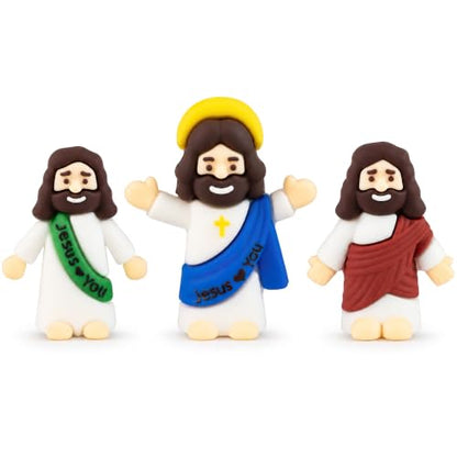 Mini Jesus Figures 100 Pack, Jesus Loves You Bulk Figurines - color: Multicolor – 100 Pcs + 6 Bookmarks