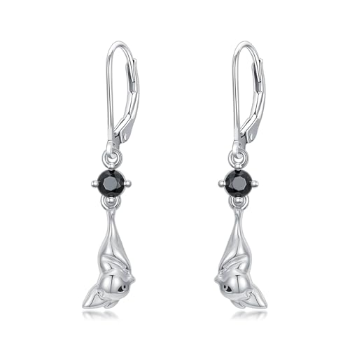 HPQQ Earrings for Women Sterling Silver Dangle Earrings Birthday Christmas Jewelry Gifts for Women Wife Mom - color: White Gold-Bat-B