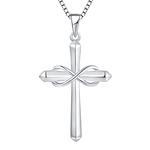 STARCHENIE Infinity Cross Necklace for Women Sterling Silver Polished Cross Pendant Crucifix Jewelry - color: Silver