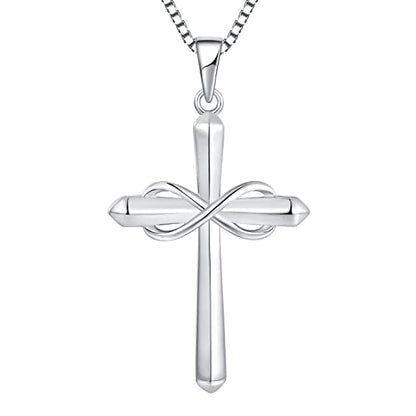 STARCHENIE Infinity Cross Necklace for Women Sterling Silver Polished Cross Pendant Crucifix Jewelry - color: Silver