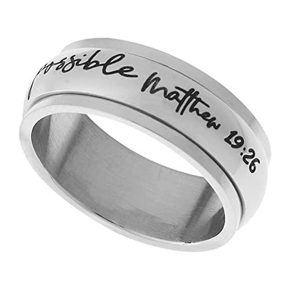 Beads & Pearls Jewelry 8mm Stainless Steel Women's Men's Spinner Ring - With God All Things are Possible Religious Christian Ring, Anxiety & Stress Relief, Size 6 to 9