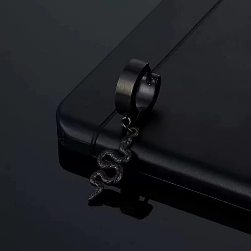 Unisex Punk Hip Hop Stainless Steel Silver Black Gold Tone Lock Thunder Lightning Bolt Dangle Huggie Hoop Earrings Gift for Women Men Boy Teens - color: Black-Snake