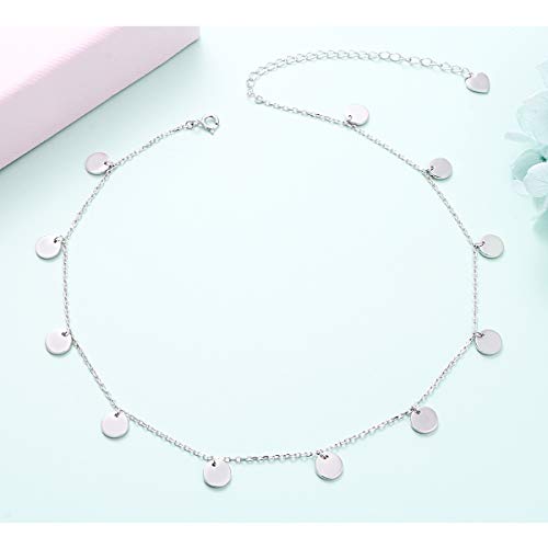 DAOCHONG Women S925 Sterling Silver Disc Statement Choker Necklace - style: Dot