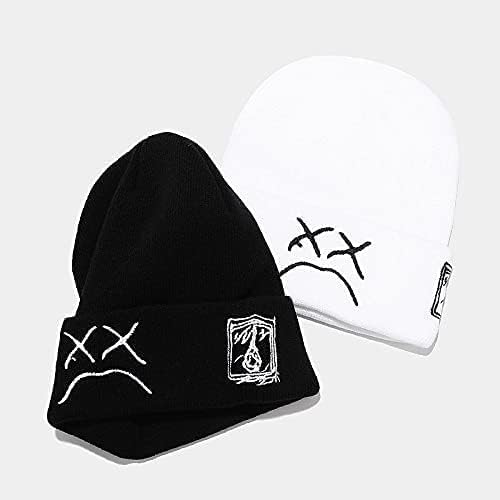 Unisex Stretch Warm Winter Skull Cap, Cold Weather Knit Beanie - color: Black - Sad Face Embroidery