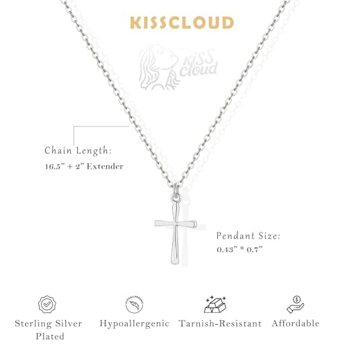 Cross Necklace for Women, Dainty 14K Gold Plated CZ Pendant - color: Silver-dainty plain cross