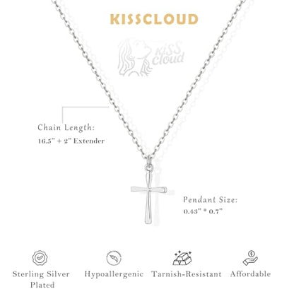 Cross Necklace for Women, Dainty 14K Gold Plated CZ Pendant - color: Silver-dainty plain cross