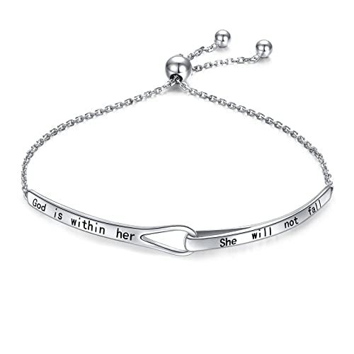 Sterling Silver Engraved Inspirational Adjustable Infinity Bracelet Graduation Gift for Mother Sister Best Friend Jewelry for Women
