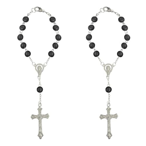ZIMISI 2PCS Car Rosary for Rearview Mirror (Black) - color: Black