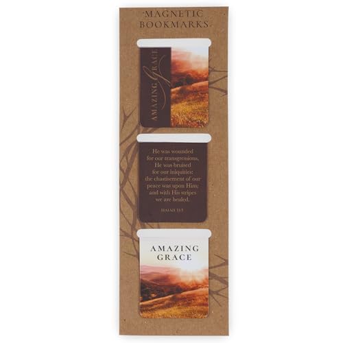 Christian Art Gifts Inspirational Magnetic Bookmark Pagemarker Set for Men & Women: Amazing Grace, Scenic Brown Multicolors & Encouraging Bible Verse, Reading, Books, Bibles, 3 Piece Set