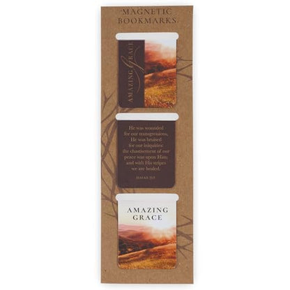 Christian Art Gifts Inspirational Magnetic Bookmark Pagemarker Set for Men & Women: Amazing Grace, Scenic Brown Multicolors & Encouraging Bible Verse, Reading, Books, Bibles, 3 Piece Set