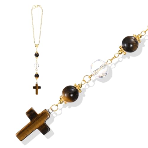 M METERXITY 1-Pcs Crystal Cross Car Mirror Hanging, Rearview Mirror Pendant - color: Brown