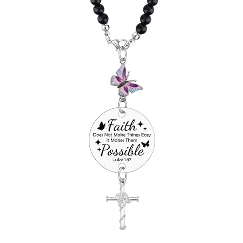 Faith Christian Car Charm for Women Religious Gifts for Pastor Mom Sister Inspirational Christian Presents for Easter Christmas Baptism Car Interior Rear View Mirror Pendant Bible Verse Accessories - color: Butterfly Cross Themed Style1