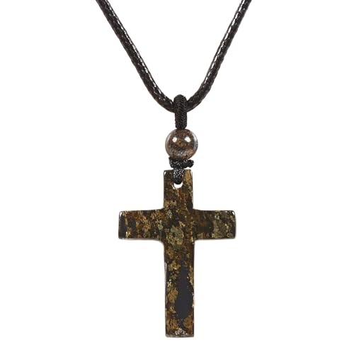 Justinstones Natural Gemstone Carved Cross Reiki Chakra Pendant Necklace 22 Inch - color: 30mm Bronzite